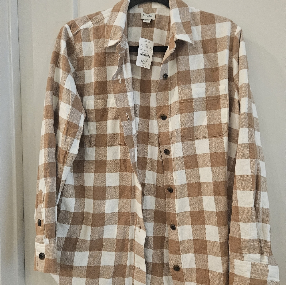Brown and White Checkered Button-Up Shirt